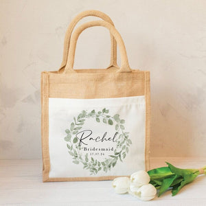 Jute Bridesmaid Lunch Bag with Tulips