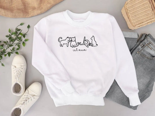 Cat Mum Sweater, Cat Jumper, Cat Love Sweater, Casual Ladies Sweater, Cat Casual Jumper, Cat Owner Gift, Line Art Jumper - Amy Lucy