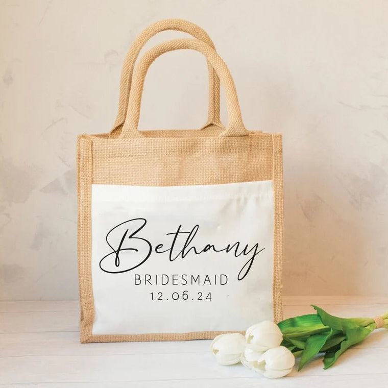Personalised Bride Bag, Bride Jute Bag, Bride Gift Bag, Bride Gifts, Bridal Party Bag, Bridesmaid Bag, Maid of Honour Gift Bag, Hen Bag