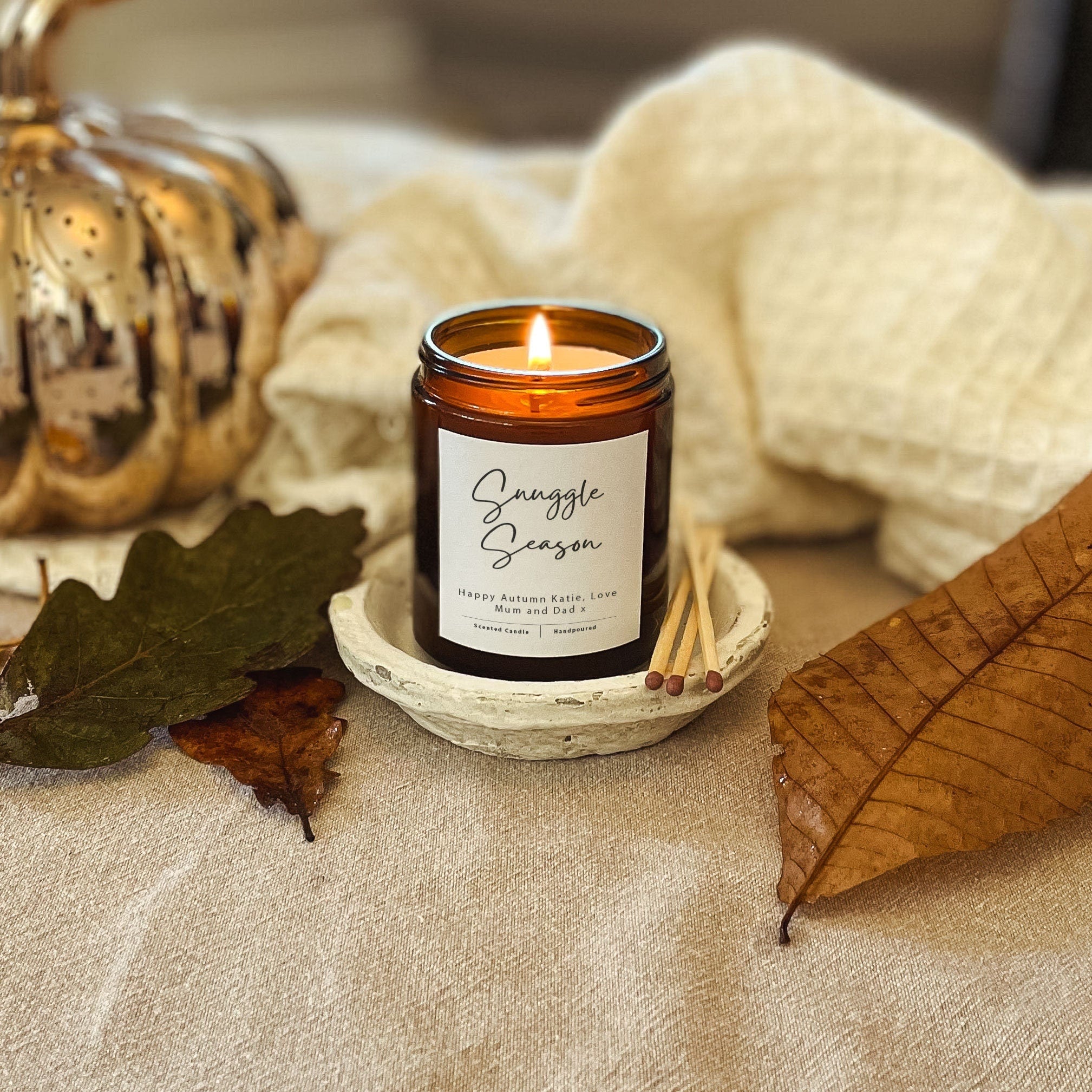 Personalised Snuggle Season Candle, Autumn Candle, Fall Season Candle, Autumn Vibes, Vegan Candle, Brown Jar Candle, Scented Candle, Fall
