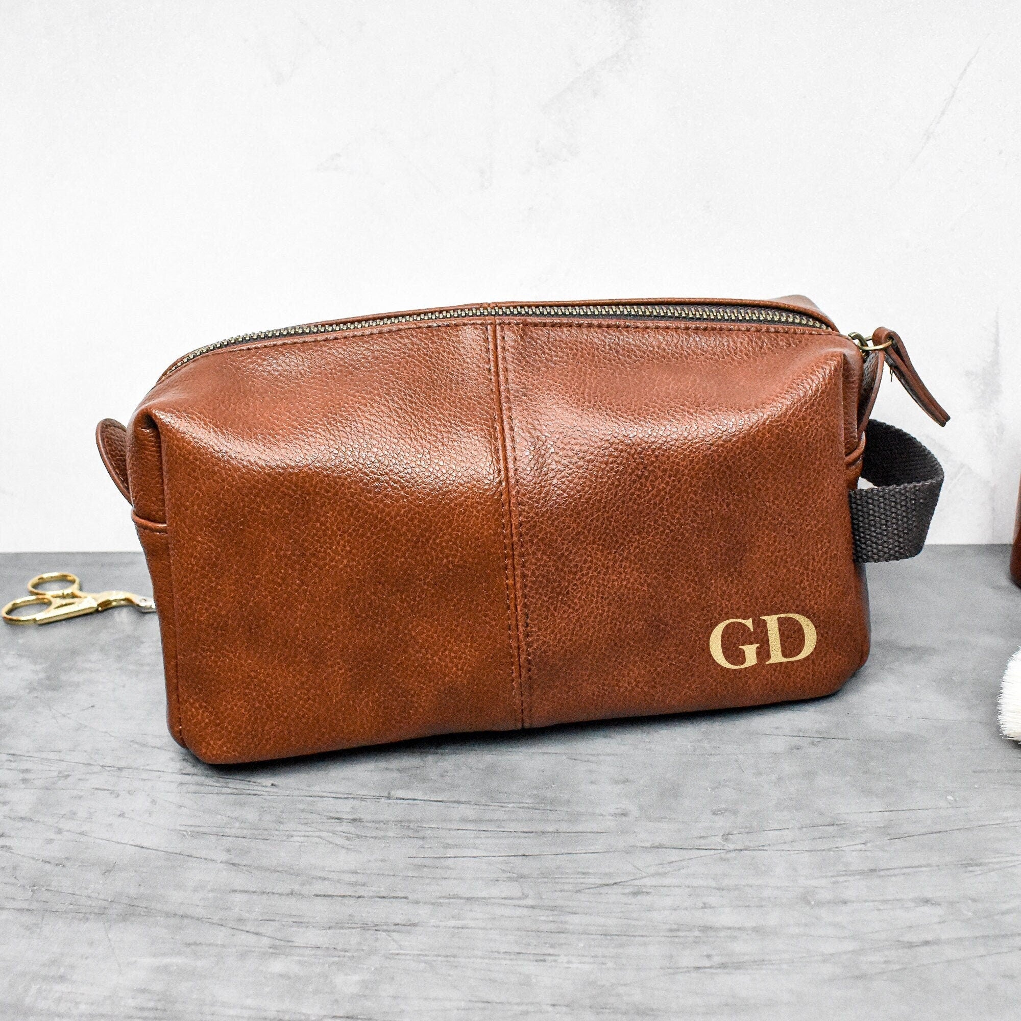 Personalised Dad Washbag, Father Wash Bag, Daddy Gifts, Christmas Dad Gift, Leather Look Wash Bag, Initial Washbag, Gift, Men's Gift