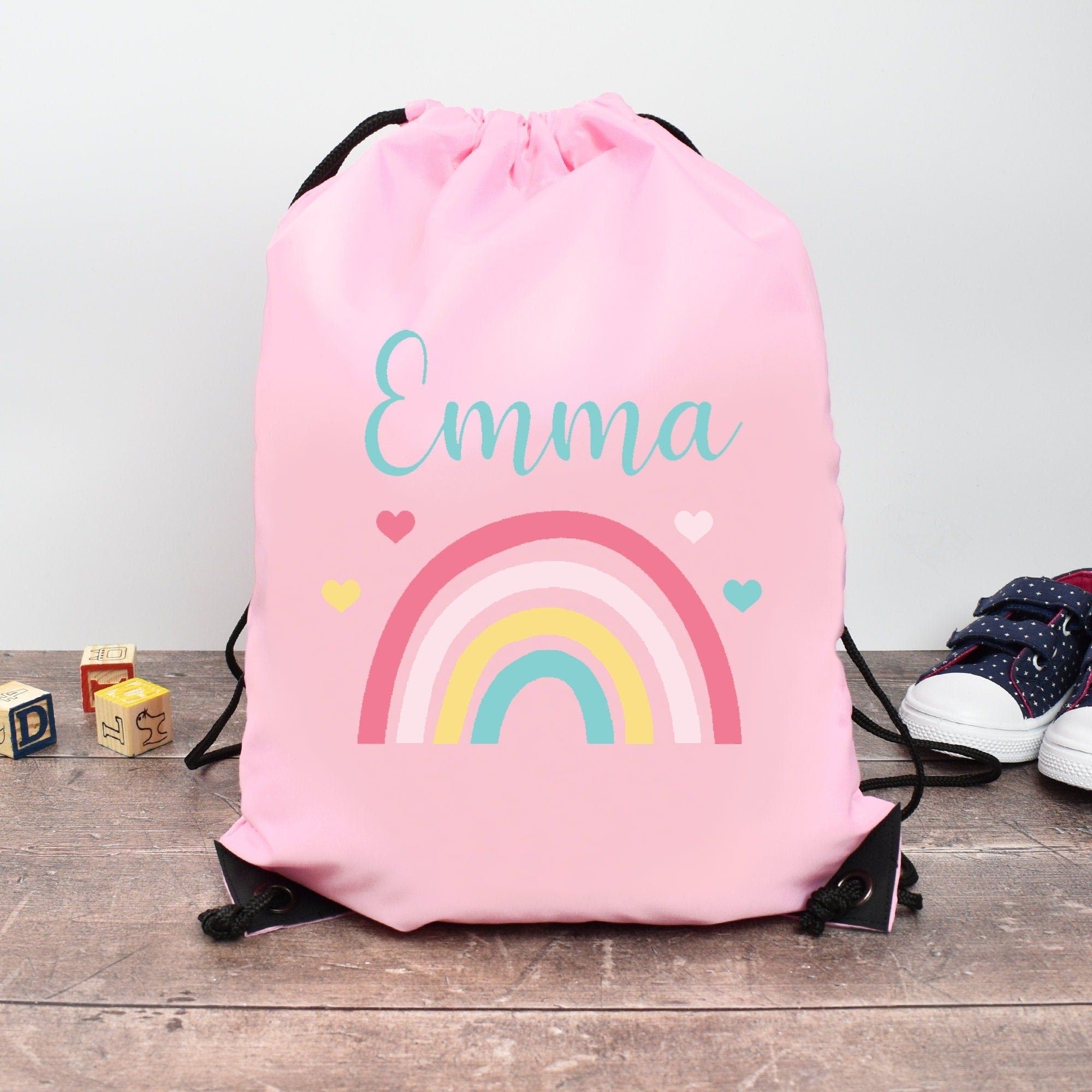 Personalised Gym Bag Kids, Girls Rainbow Gym Bag, Girls Drawstring Bag, School Bag, Rainbow School PE Bag, Rainbow Pump Bag, Nursery Bag