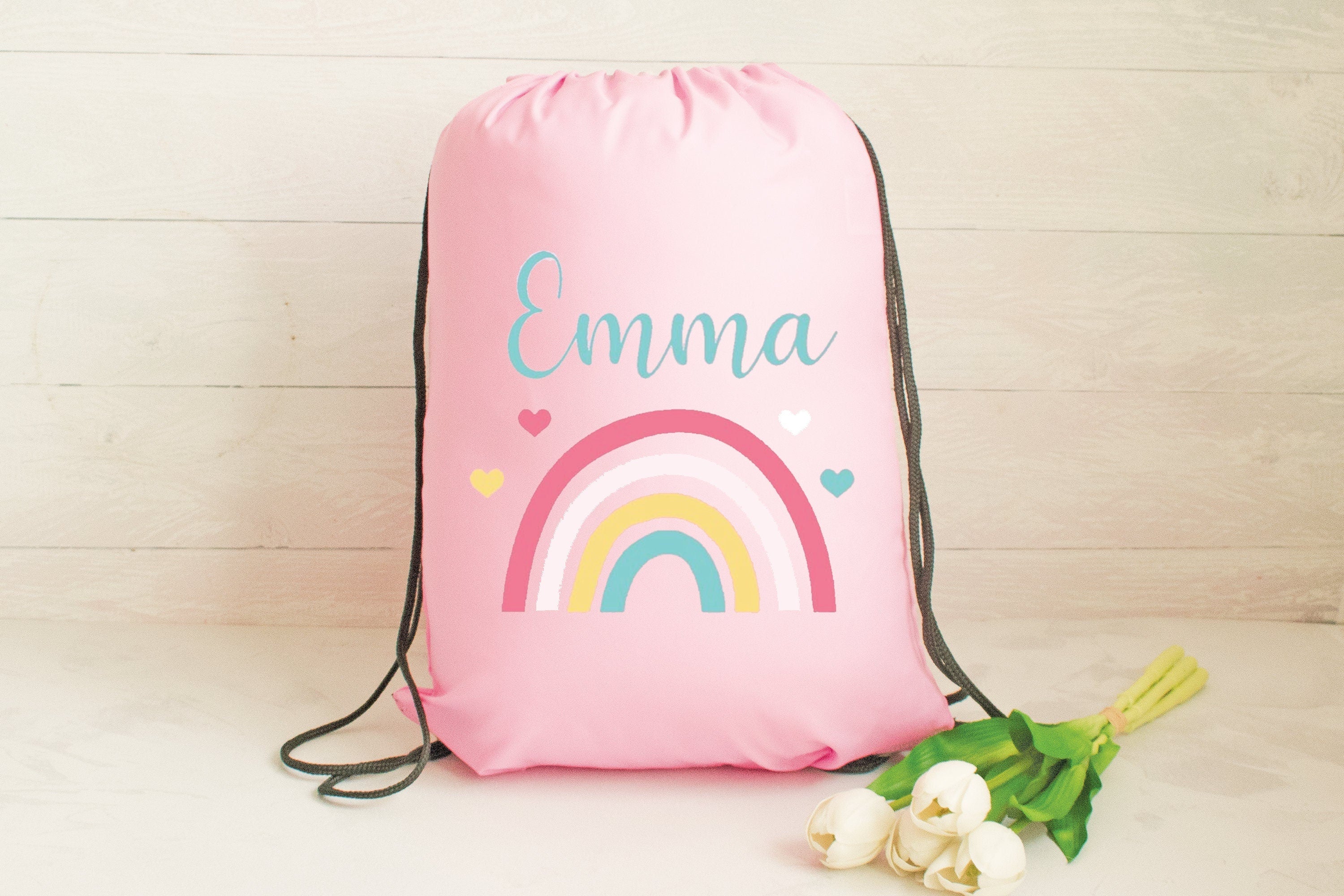Personalised Gym Bag Kids, Girls Rainbow Gym Bag, Girls Drawstring Bag, School Bag, Rainbow School PE Bag, Rainbow Pump Bag, Nursery Bag