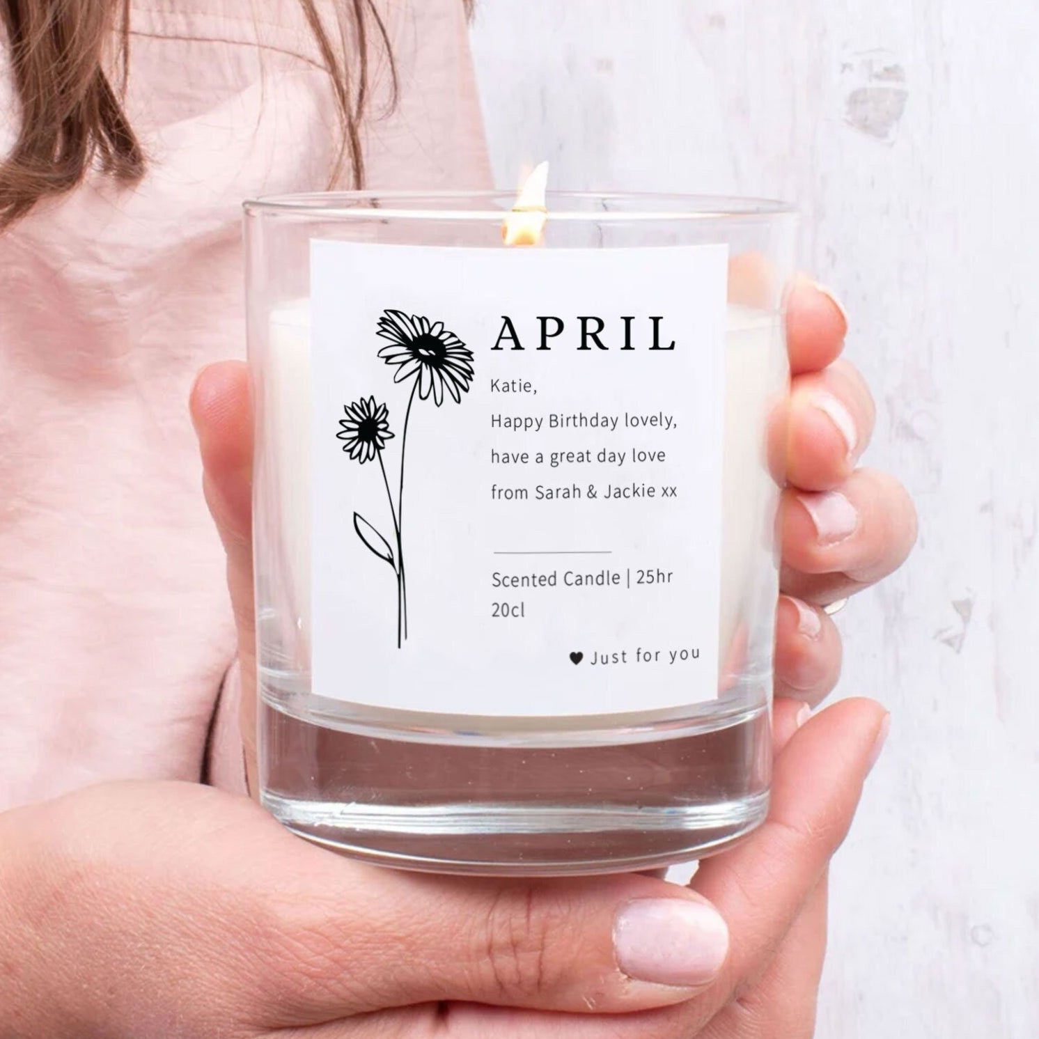 Personalised Birth Flower Candle, Birth Month Candle, Custom Birthday Candle, Birth Flower Birthday Gift, Gift for Her, Vegan Candle