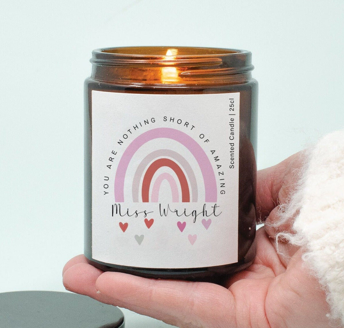 Personalised Teacher Candle, Rainbow Teacher Appreciation Gift, Teaching Assistant Gift, Headteacher Gift, End of School Thank you, Teacher