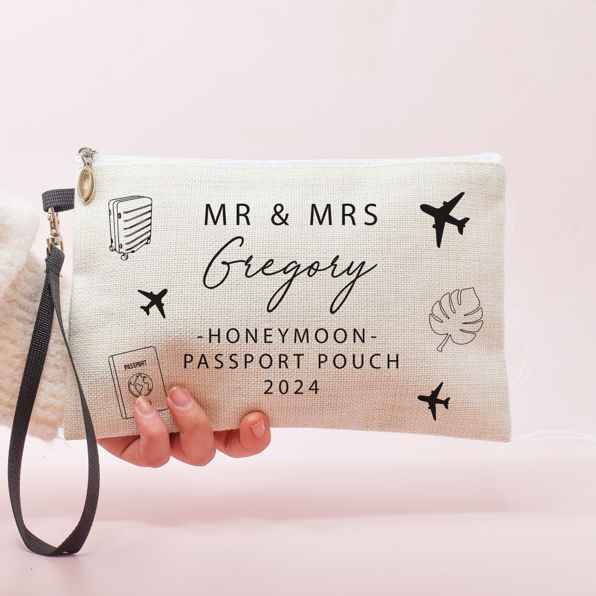 Personalised Honeymoon Travel Bag, Honeymoon Passport Organiser, Passport Holder Bag, Travel Pouch, Travel Wallet, Holiday Pouch, Mr & Mrs