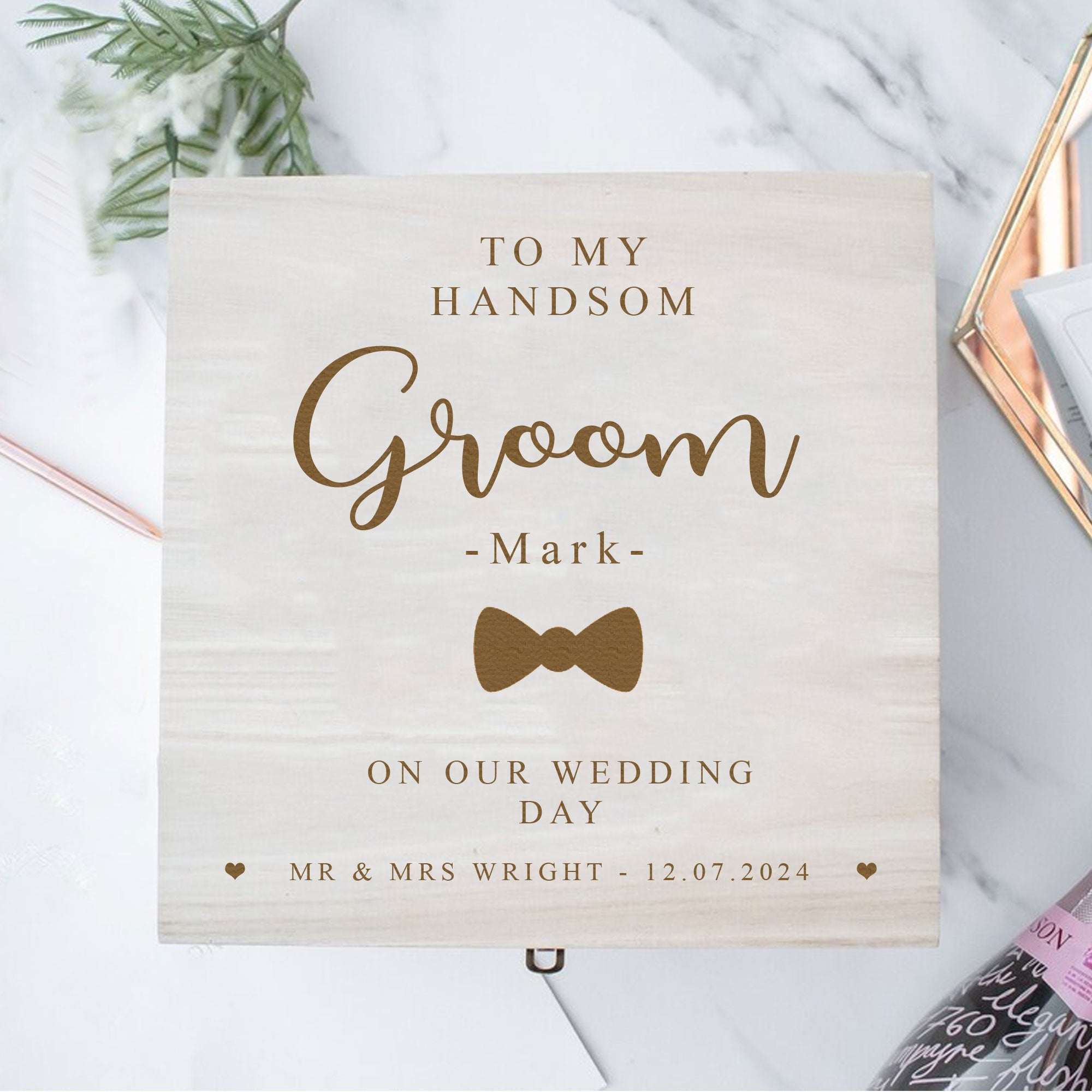 Personalised Wooden Groom Gift Box, Wedding Day Engraved Gift Box, Groom Wooden Box, Luxury Groom Storage Box, Groom Memory Box, Groom Gift