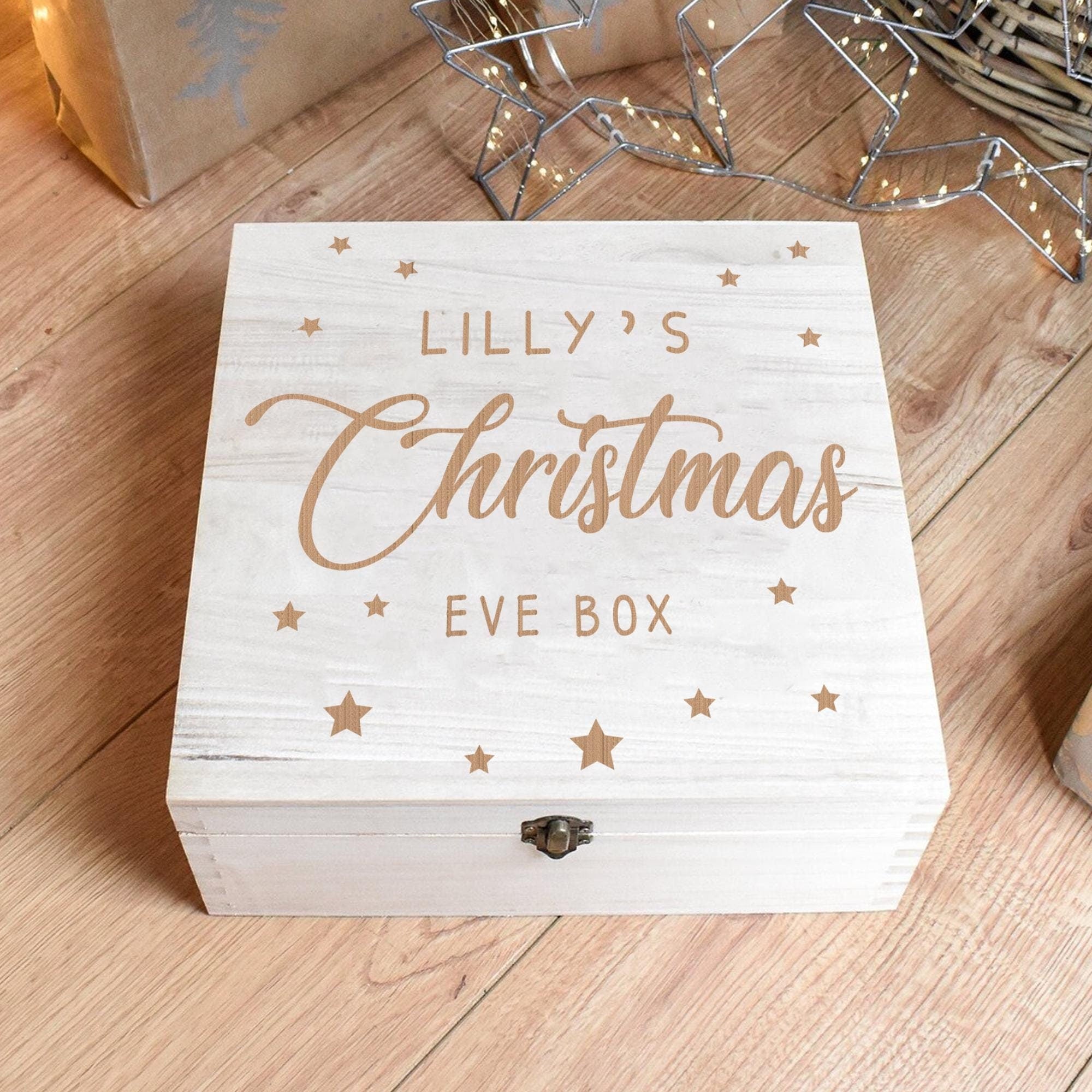 Personalised Christmas Eve Box, Pretty Stars Christmas Eve Box, Engraved Christmas Eve Box, Wooden Christmas Box, Engraved Box, Gift Box