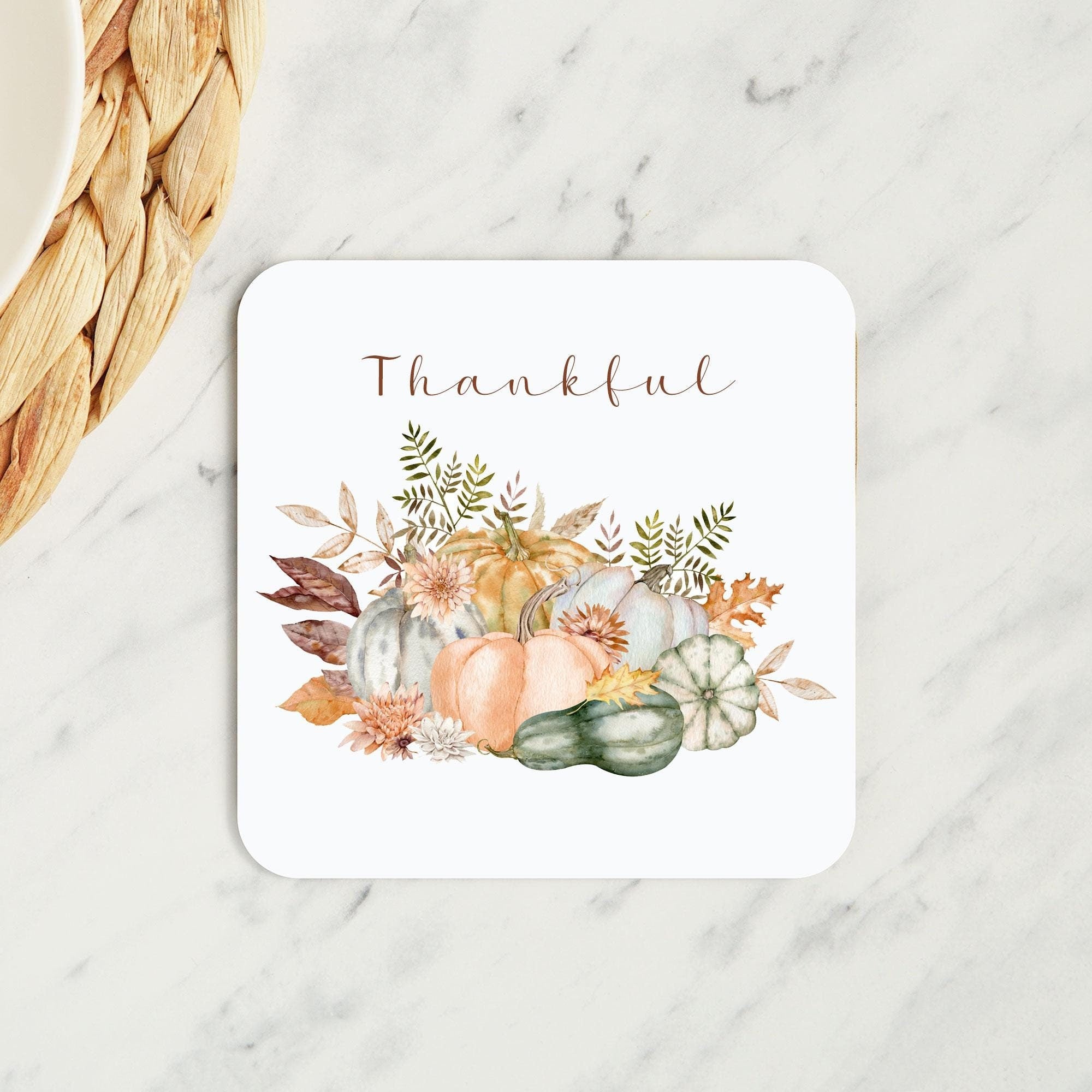 Personalised Fall Coaster, Custom Thankful Coaster, Autumn Decoration, Fall Decor, Halloween Pumpkin Coaster, Fall Gifts, Gift for Her,
