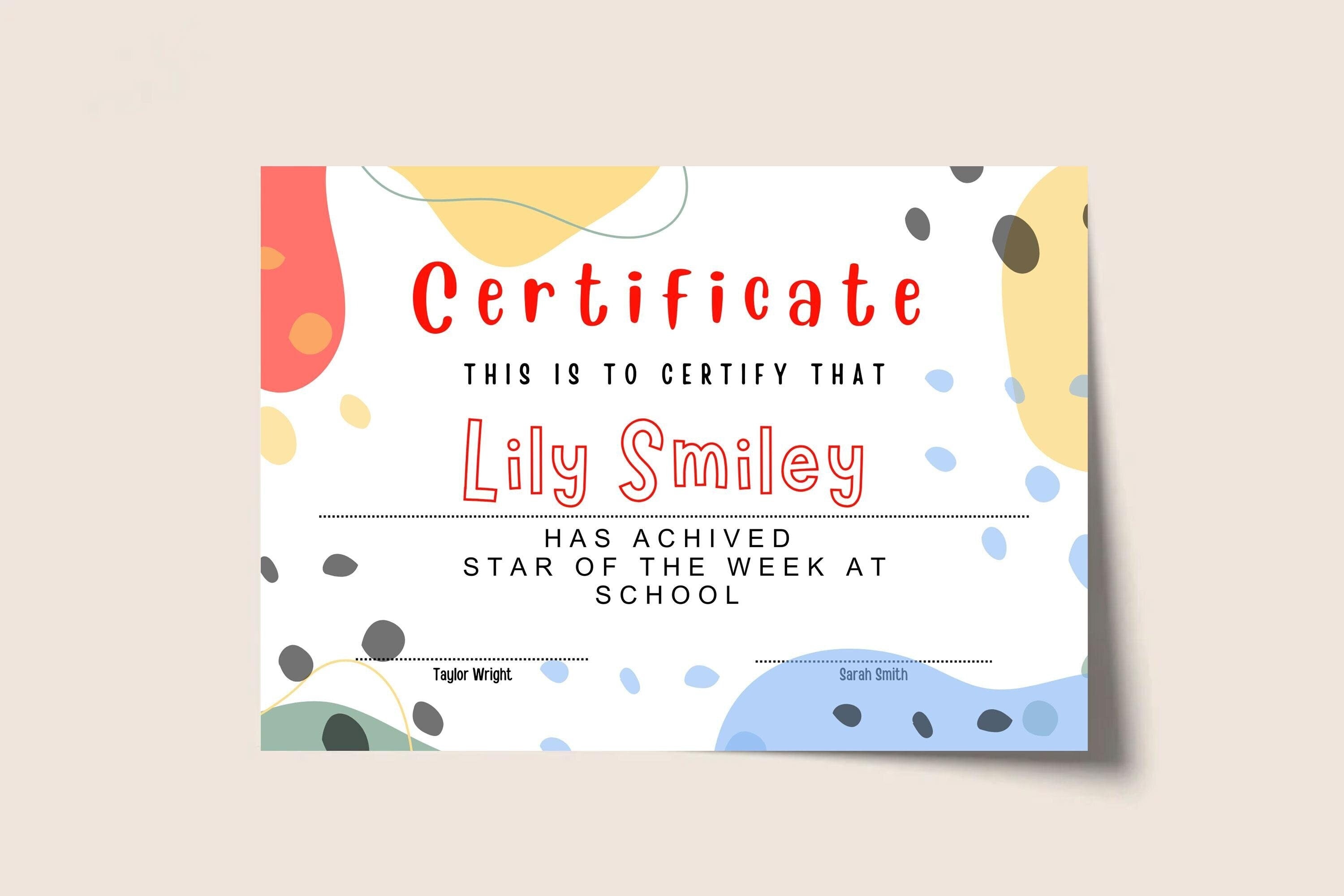 Custom Printable School Certificate, Teacher Pupil Certificate, Teacher Supplies, School Certificate Download, Instant Download,