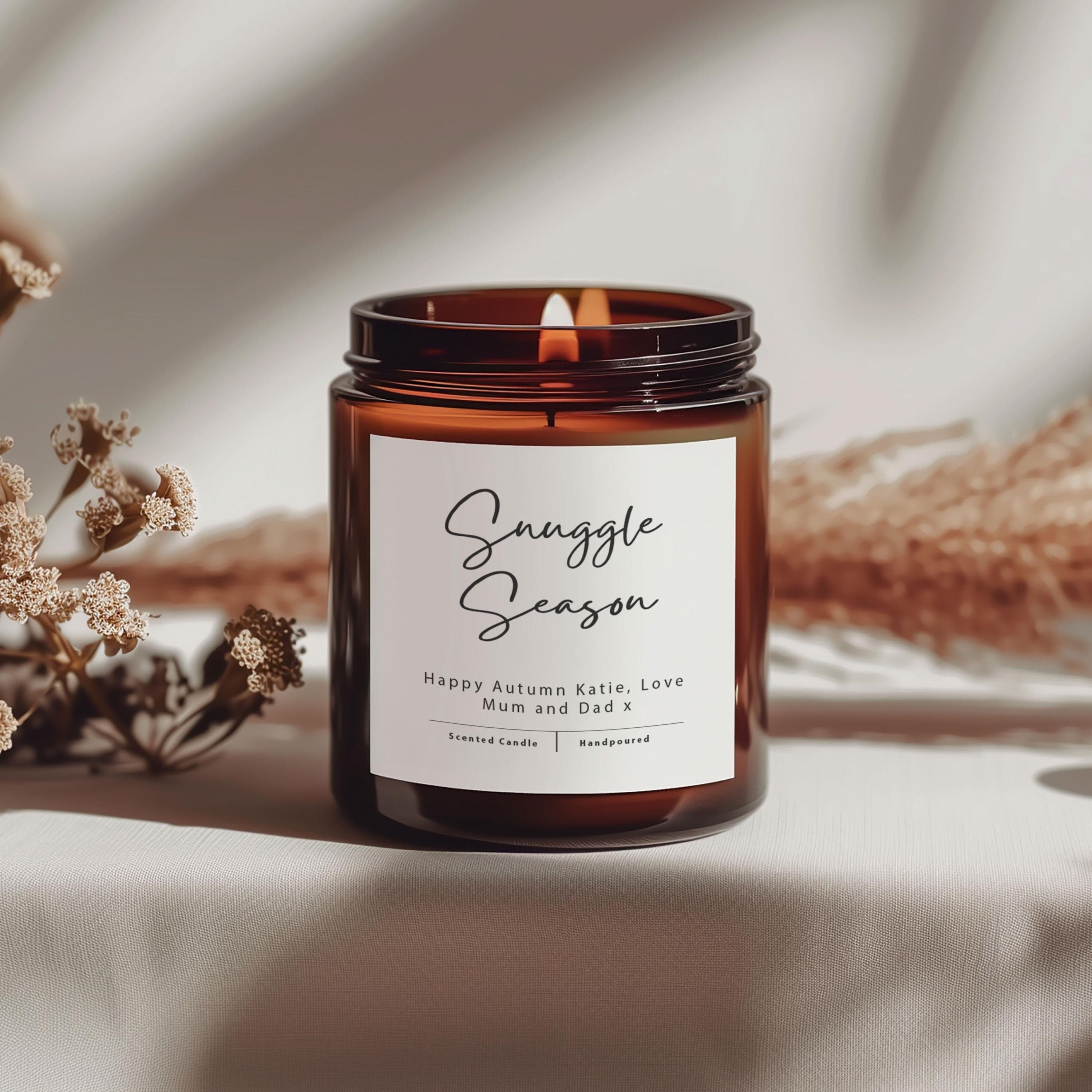 Personalised Snuggle Season Candle, Autumn Candle, Fall Season Candle, Autumn Vibes, Vegan Candle, Brown Jar Candle, Scented Candle, Fall