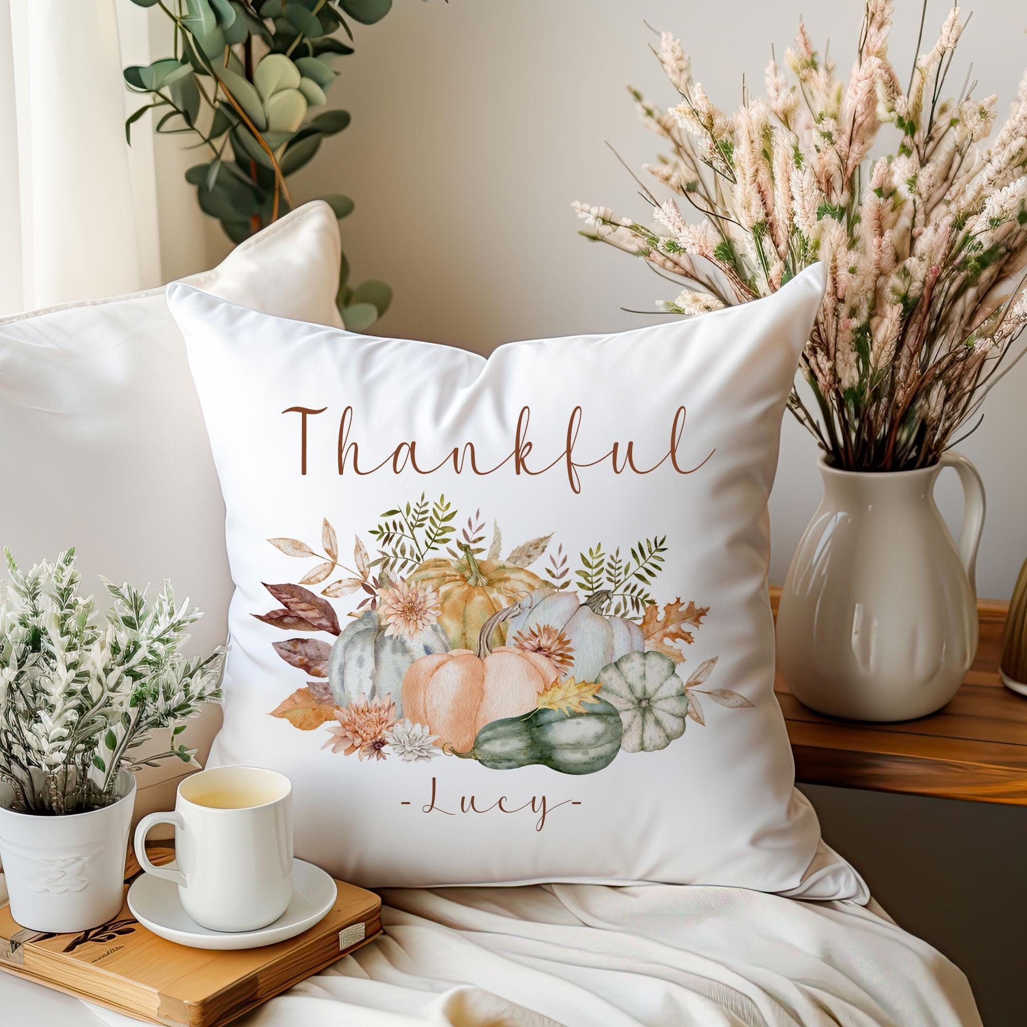 Personalised Fall Cushion, Custom Thankful Cushion, Autumn Decoration, Fall Decor, Thanksgiving Decor Cushion, Fall Gifts, Gift fir Her,