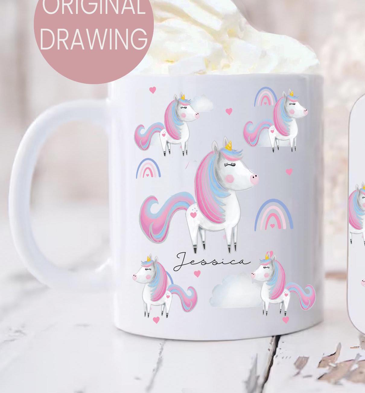 Personalised Unicorn Mug and Coaster Set, Unicorn Mug, Unicorn Coaster, Cute Mug and Coaster, Unicorn gift, Unicorn Gifts