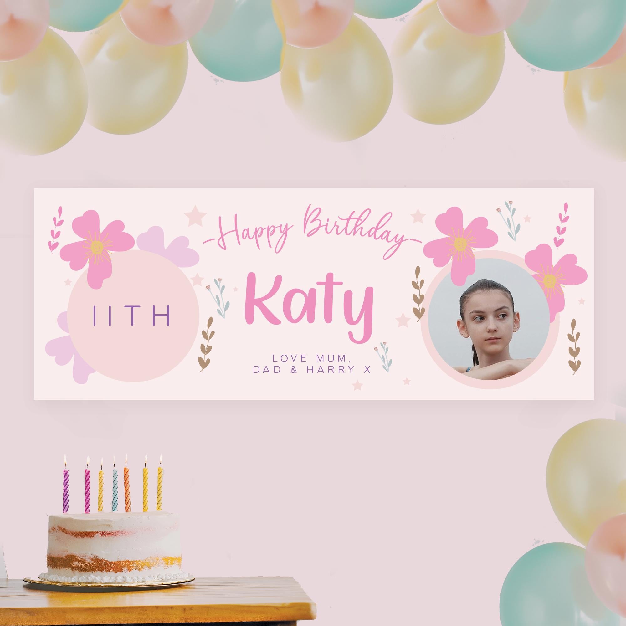 Personalised Birthday Banner, Girl Pink Birthday Banner, Age Photo Birthday Banner, Birthday Banners, Custom Birthday Banner, Birthday