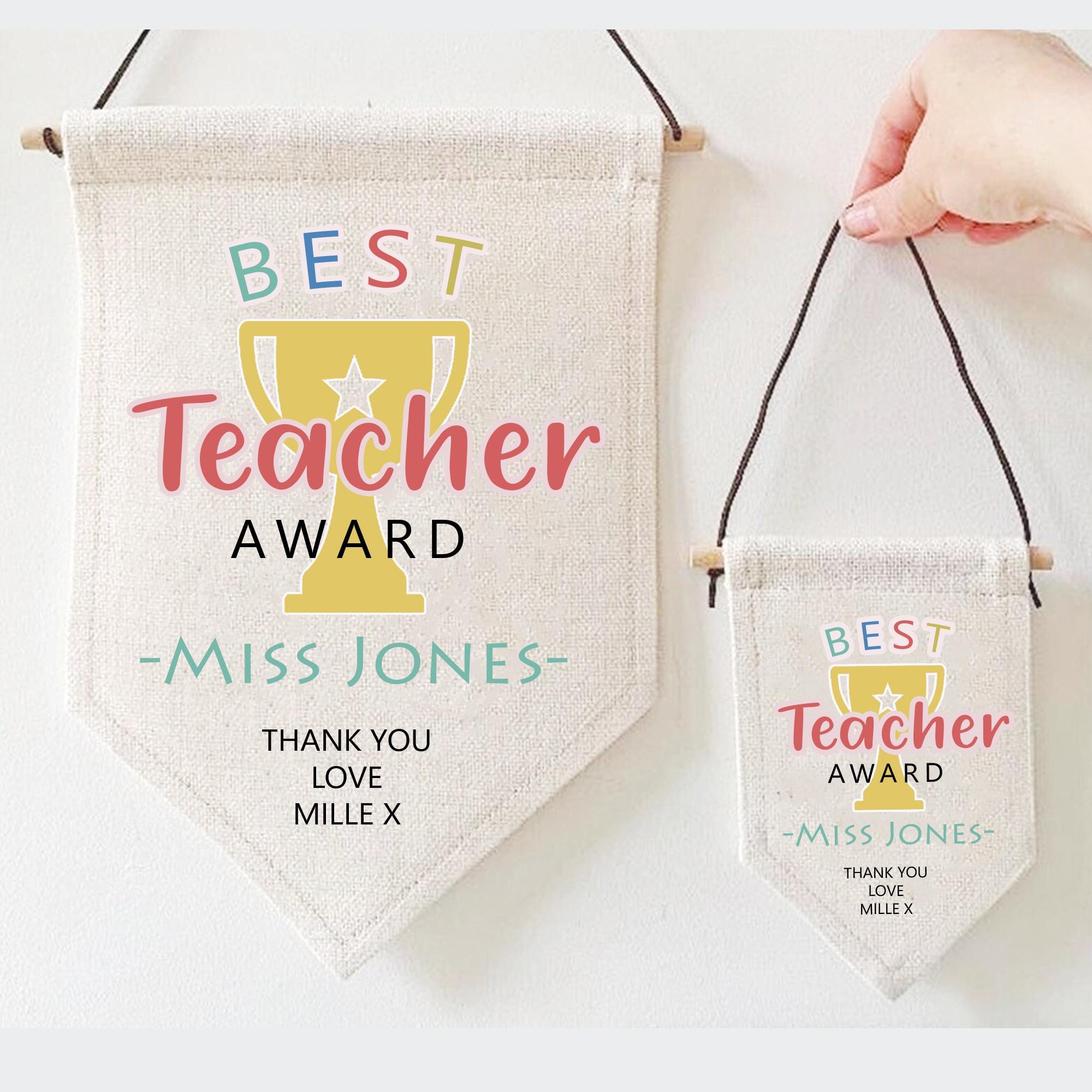 Personalised Best Teacher Award, School Teacher Gift, Personalised Nursery Gifts, Nursery Teacher Classroom Flag, Teacher Thank you