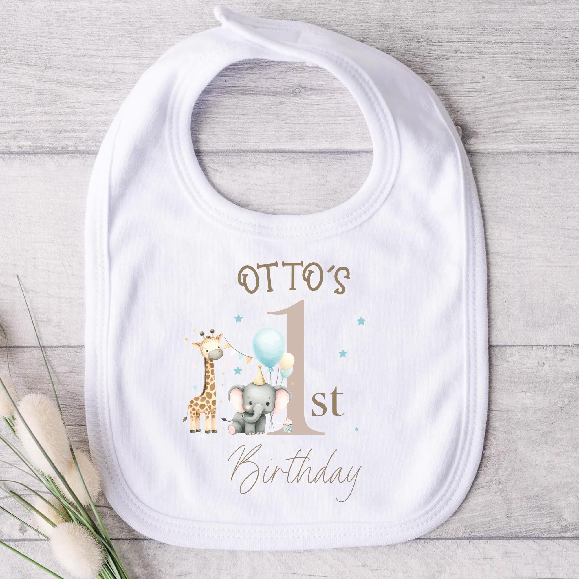 Personalised First Birthday Baby Bib, Baby First Birthday Outfit, Baby First Birthday Party Bib, Bib Elephant Baby Bibs, Baby Gift, Any Age