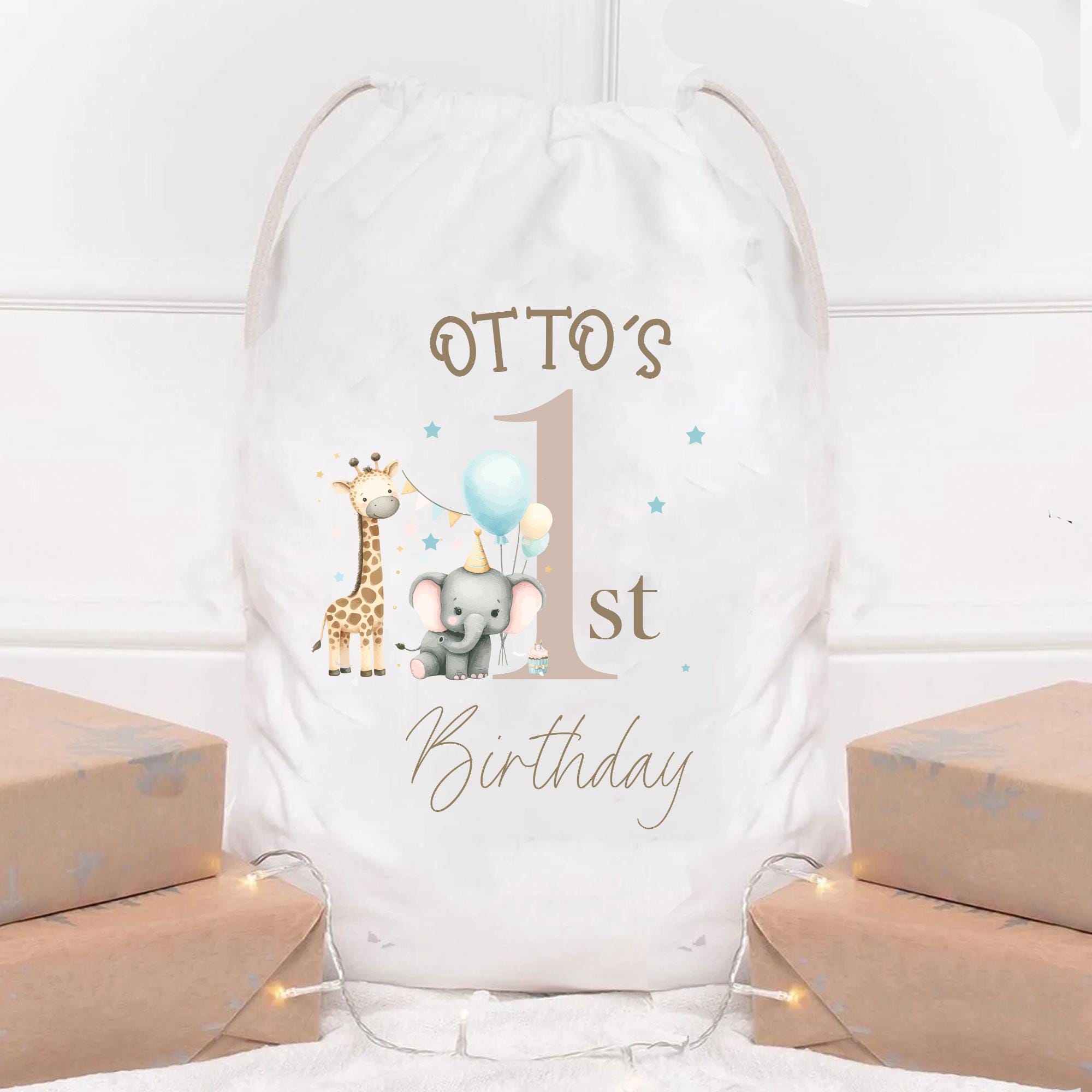 Personalised First Birthday Sack, Baby First Birthday Toy Sack, Baby First Birthday Gift Sack, Elephant Baby Toy Sack, Baby Gift, Any Age