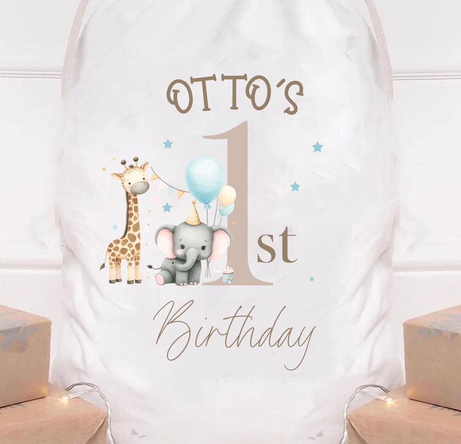 Personalised First Birthday Sack, Baby First Birthday Toy Sack, Baby First Birthday Gift Sack, Elephant Baby Toy Sack, Baby Gift, Any Age