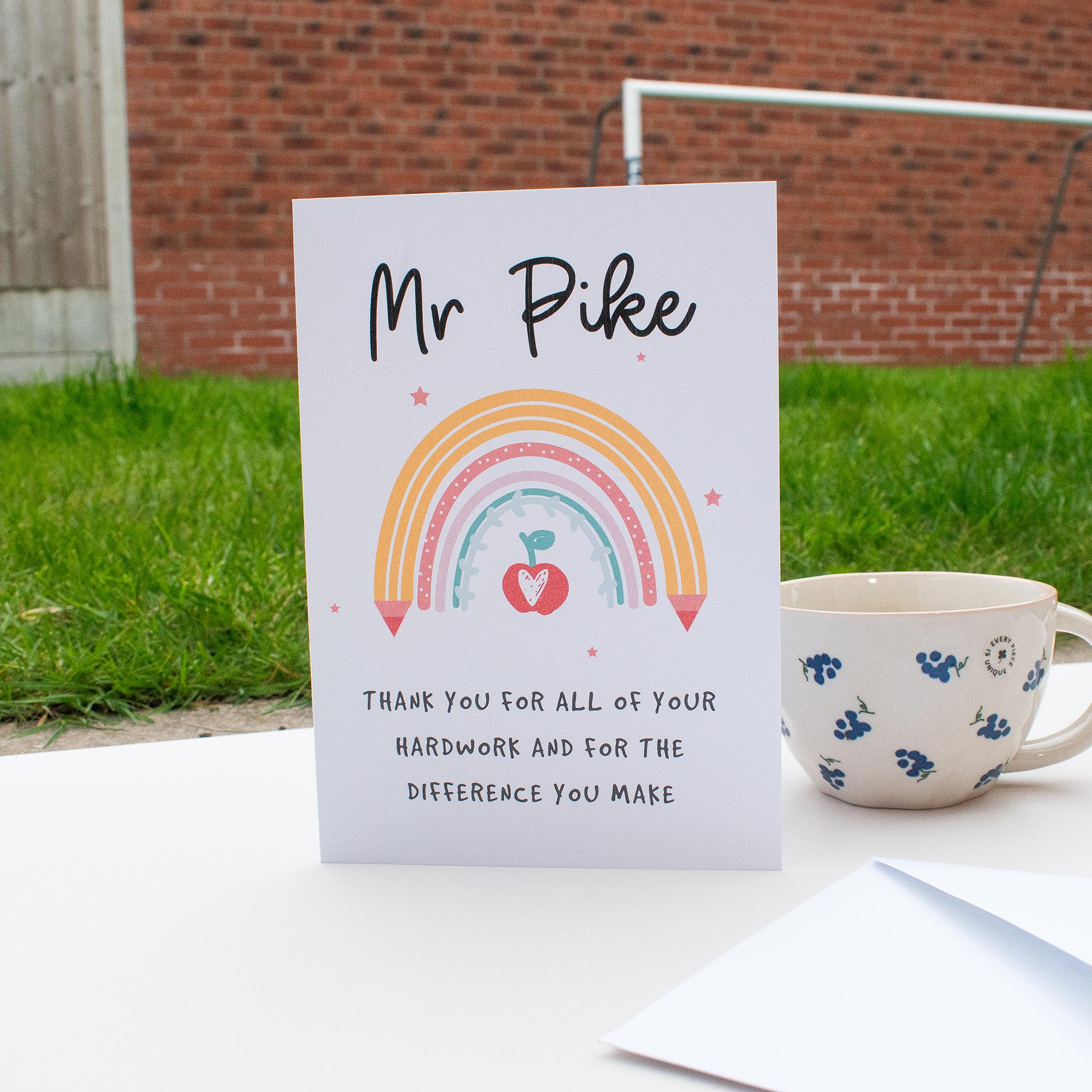 Personalised Teacher Card, Teacher Gift, Personalised Teacher Gifts, Personalised Name Greetings Card, Teaching Assistant Gift, Rainbow Card
