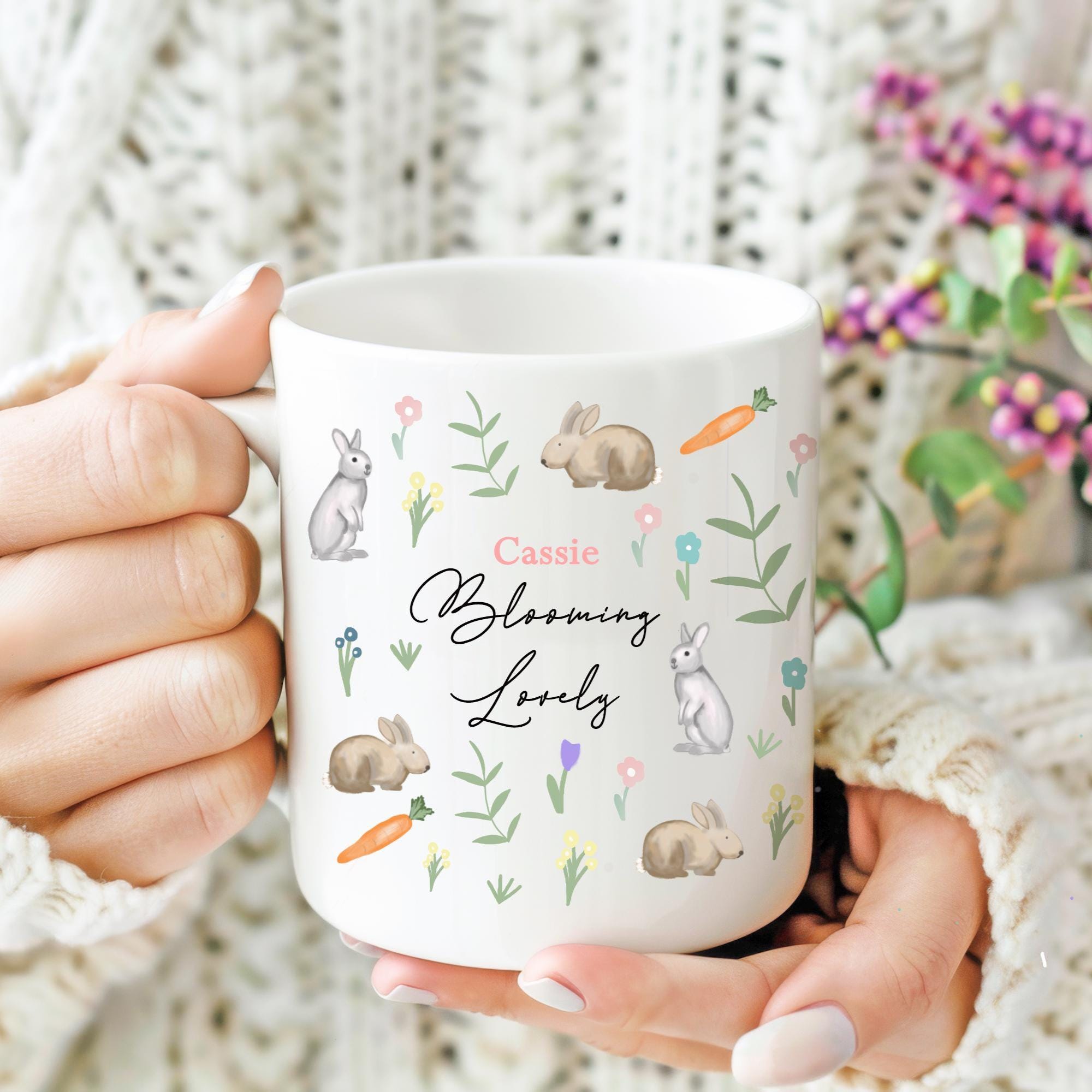 Personalised Easter Rabbit Mug, Easter Mug Gift, Matching Family Easter Mugs, Custom Name Rabbit Mug, Spring Mug, Spring Time Mug