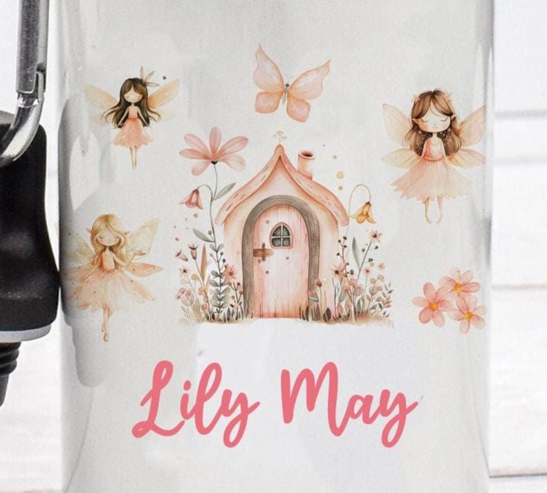 Personalised Fairy Water Bottle, Princess Fairy School Bottle, Kids Fairy Drink Bottle, Girls School Flask, Kids Children Student Drinks Cup