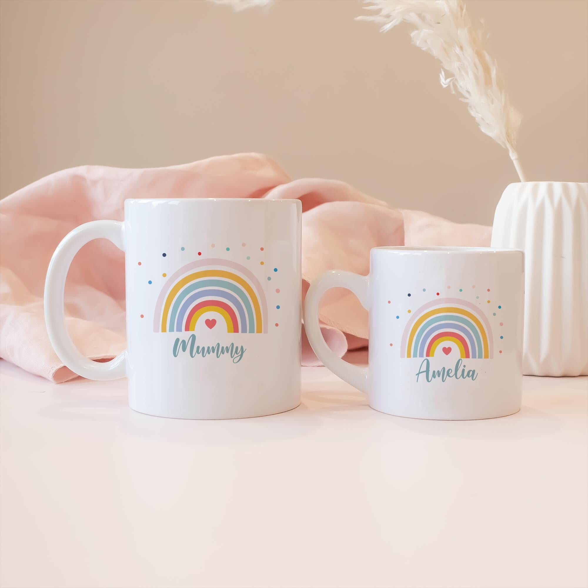 Personalised Mum Daughter Rainbow Mugs, Mum Daughter Matching Gifts, Mother's Day Mug, Father Child Mugs Gifts, Fathers Day Gift, rainbows