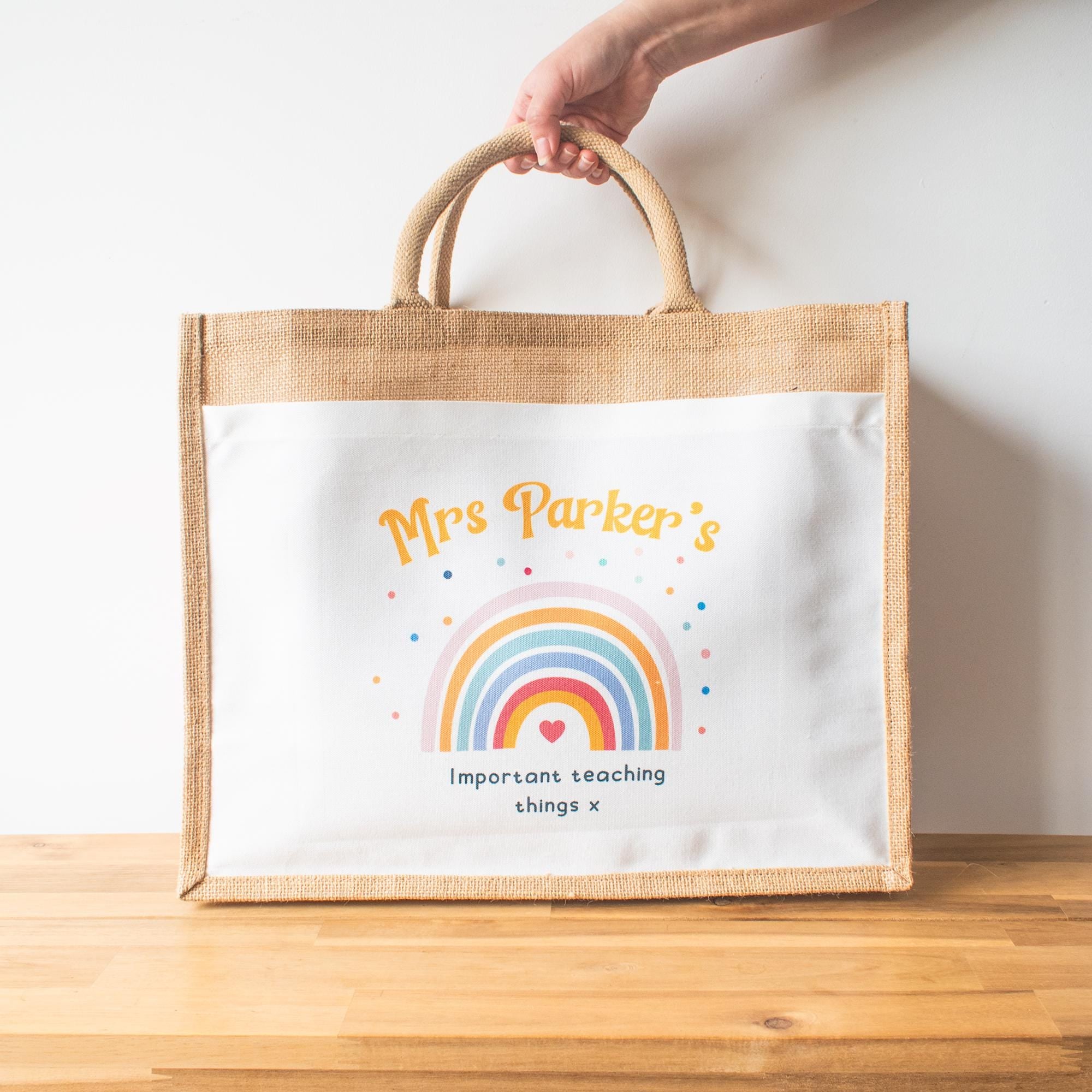 Personalised Teacher Tote Bag, Rainbow Teacher Gift, Personalised Teacher Gifts, Personalised Tote Bag, Teaching Assistant, Thank You Gift