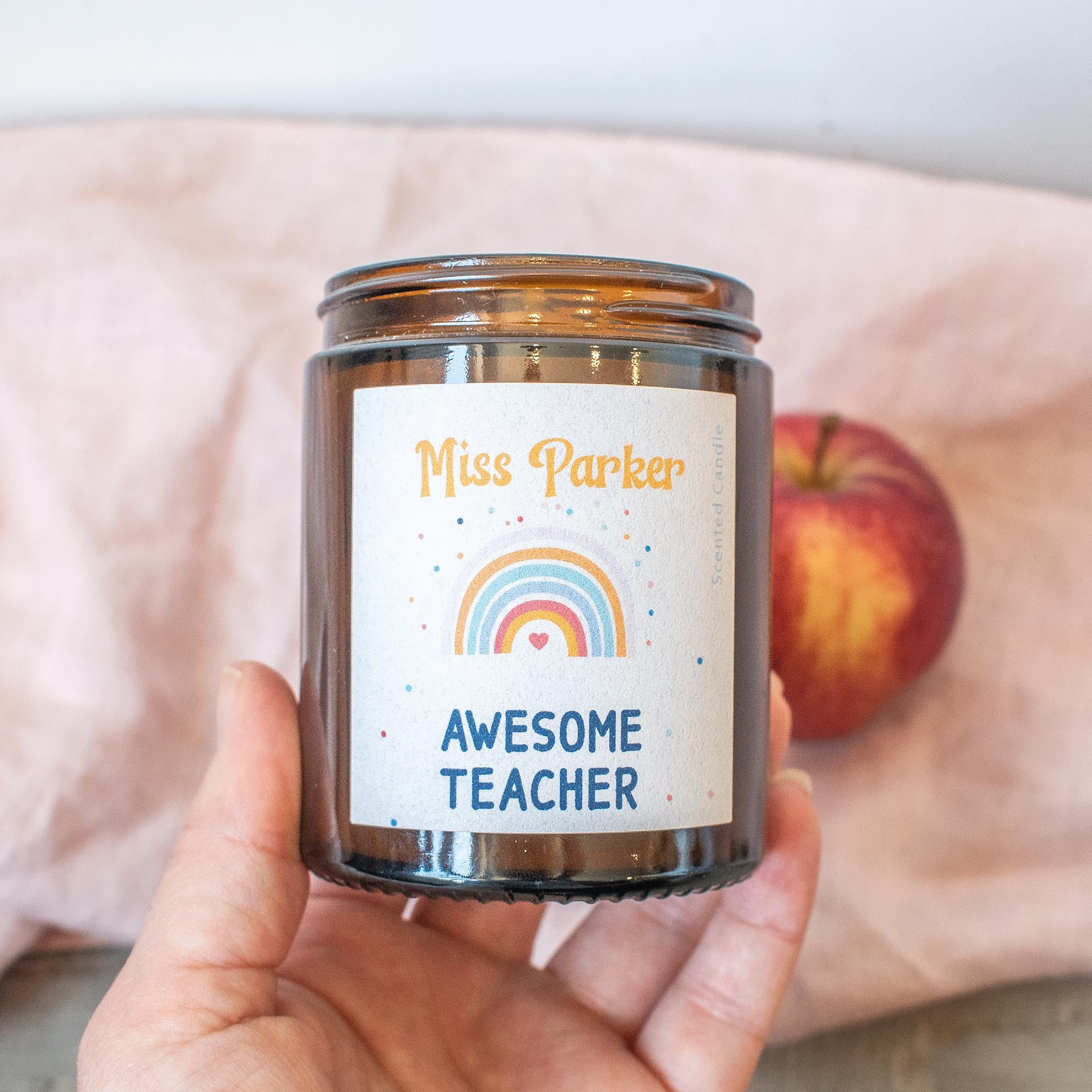 Personalised Teacher Candle, Rainbow Teacher Appreciation Gift, Teaching Assistant Gift, Headteacher Gift, End of School Thank you, Teacher
