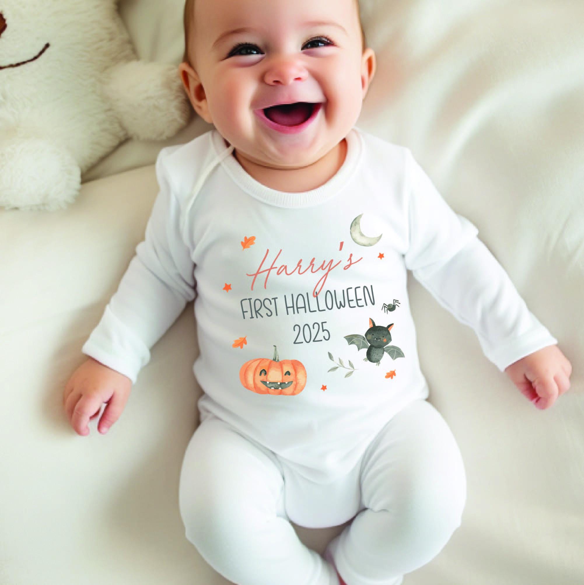 Personalised Baby's First Halloween Sleepsuit, First Halloween Baby Outfit Vest, Personalised Baby Vest, 1st Halloween Vest Fancy Dress