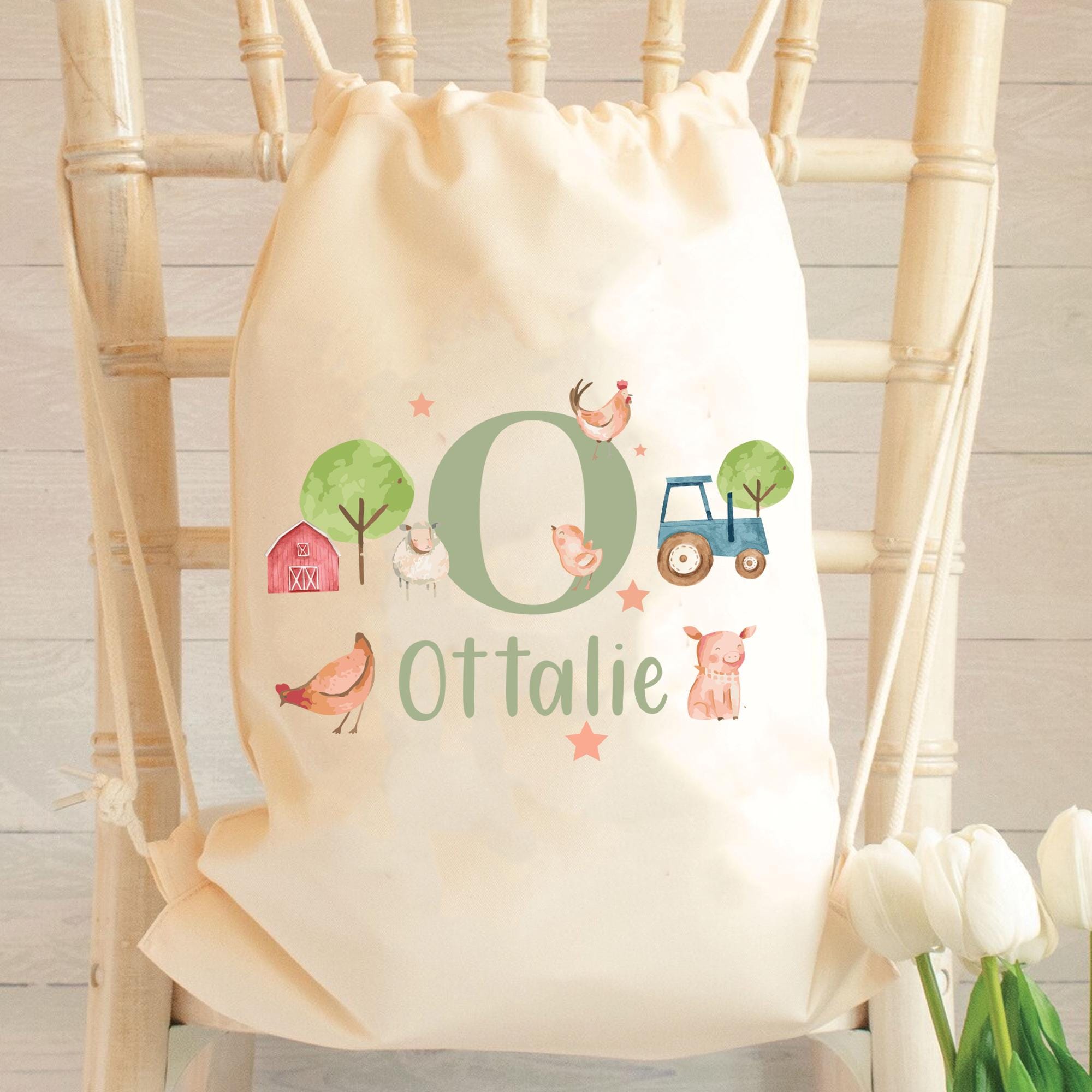 Personalised Tractor Bag, Vehicles Childs Drawstring Bag, Farm School Bag, Farm Kids Nursery Bag, Farm Animals Child PE Bag, Kids Bag