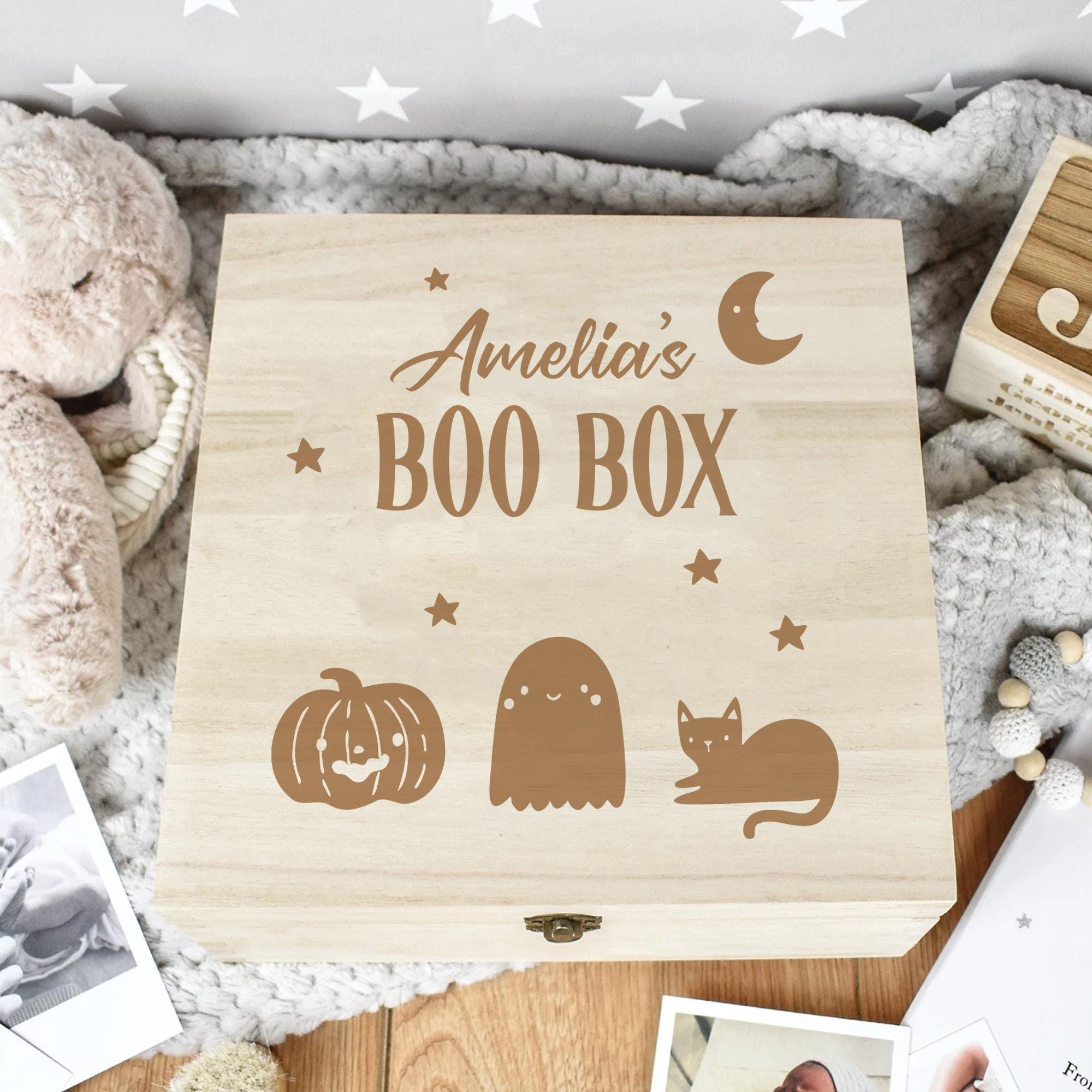 Personalized Wooden Halloween Boo Box: Engraved Treat Crate