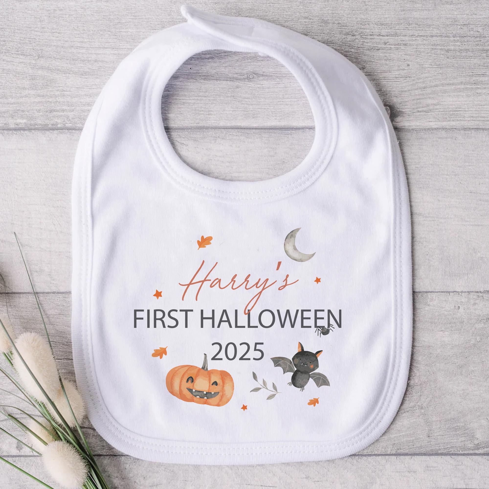 Personalised Baby's First Halloween Bib, First Halloween Baby Outfit Bib, Personalised Baby Bib, 1st Halloween Fancy Dress Bib, Baby Bib