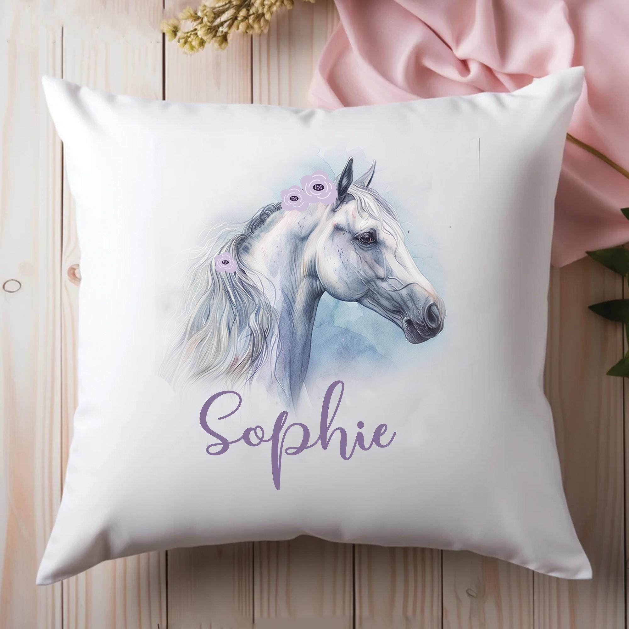 Personalised Horse Cushion, Horse Gift, Horse Decor, Pretty Horse Cushion, Girls Decoration, Bedroom Cushion, Kids Horse Gifts,