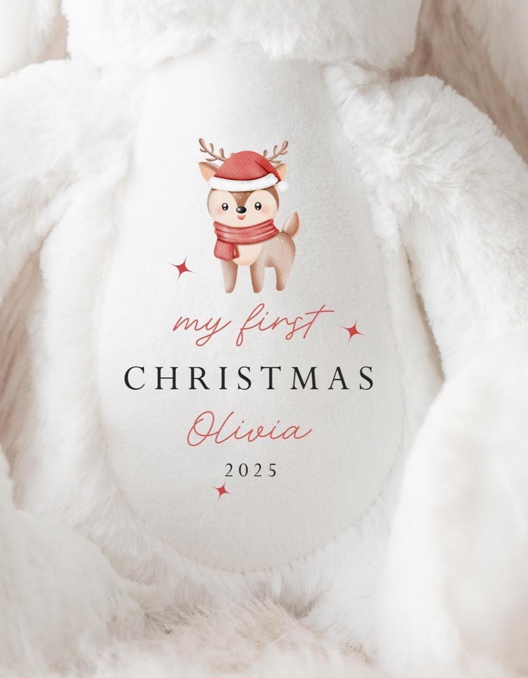 Personalised First Christmas Bunny, Baby 1st Christmas Gift, Rabbit Soft Toy, Christmas Soft Toy, Custom Cuddly Toy, Baby Stocking Fillers