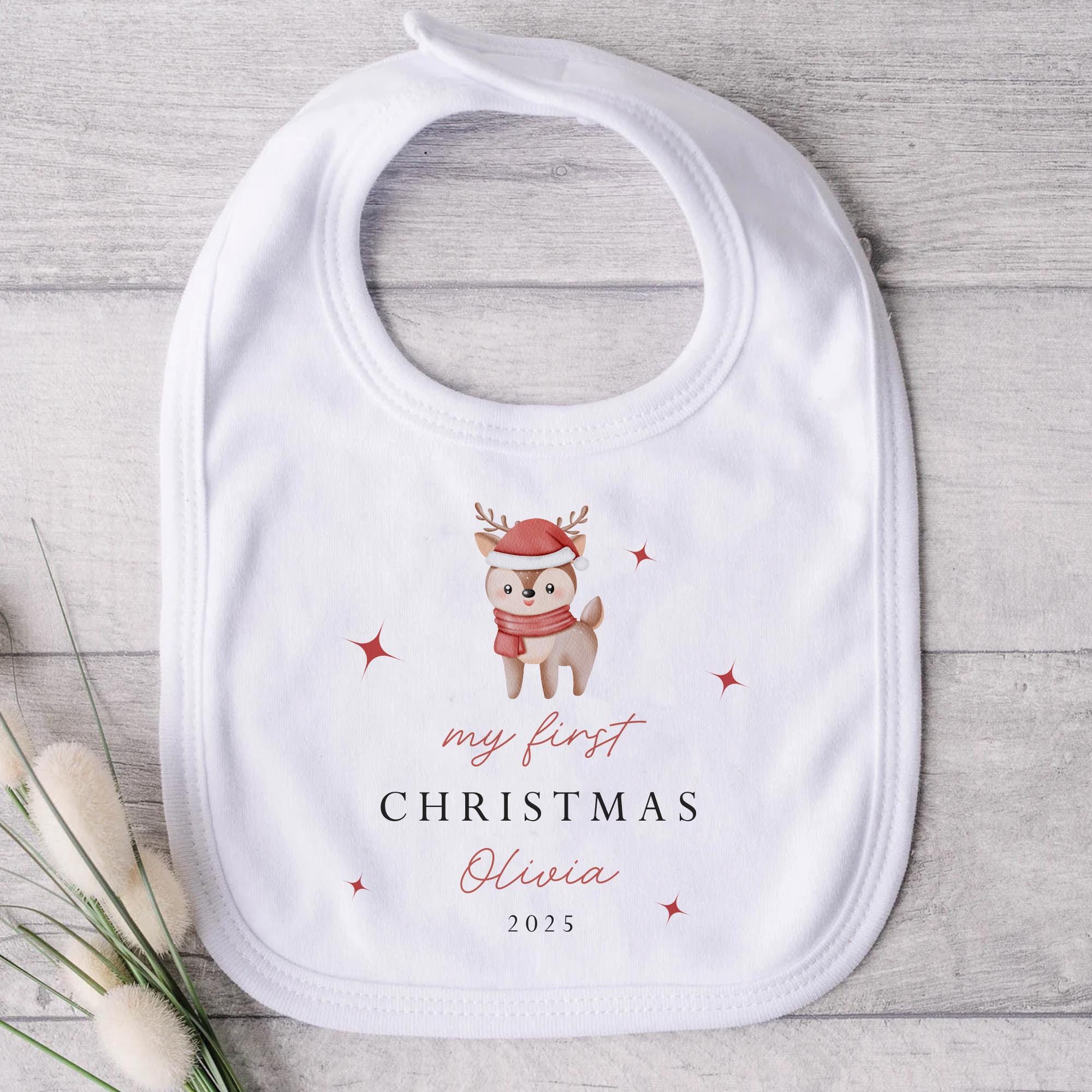 Personalised First Christmas Bib, 1st Christmas Baby Bib, Baby Christmas, Red Baby Bib, Xmas Clothing, 1st Christmas Outfit, Baby Bib