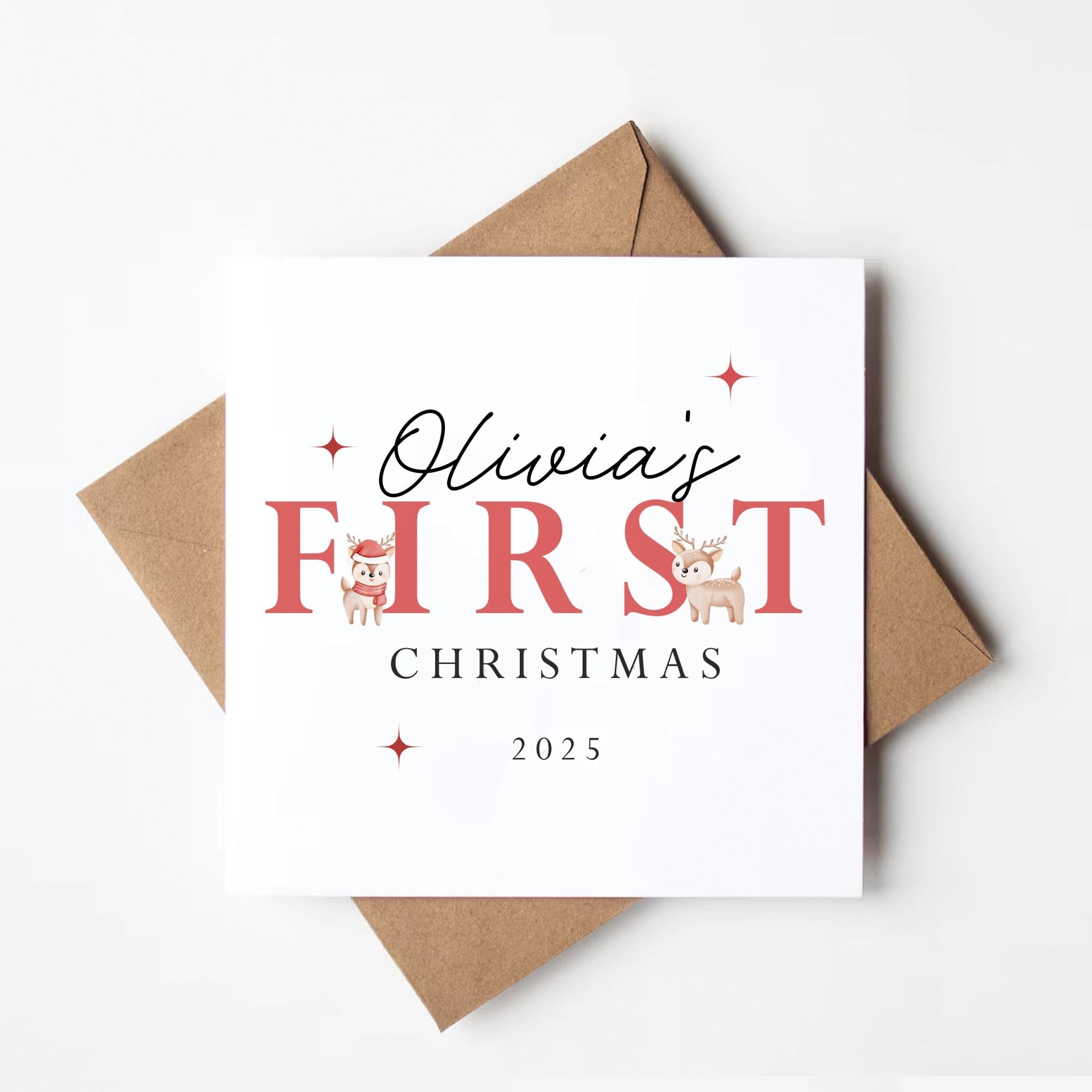 Personalised Baby's First Christmas Card with Kraft Envelope