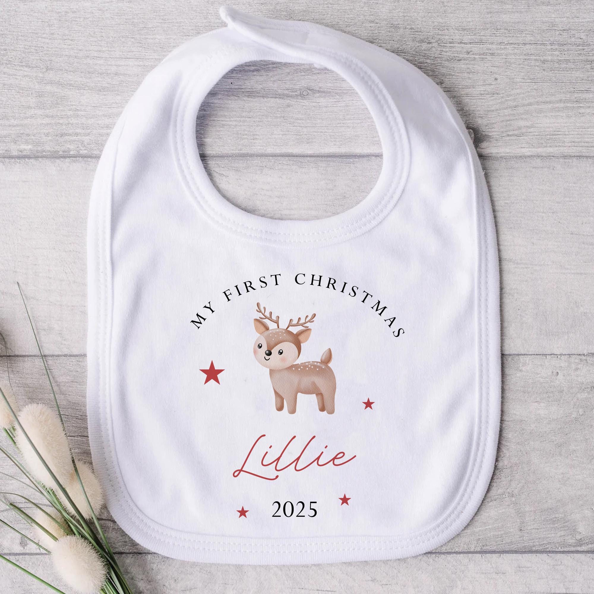 Personalised First Christmas Bib, 1st Christmas Baby Bib, Baby Christmas, Red Baby Bib, Xmas Clothing, 1st Christmas Outfit, Baby Bib