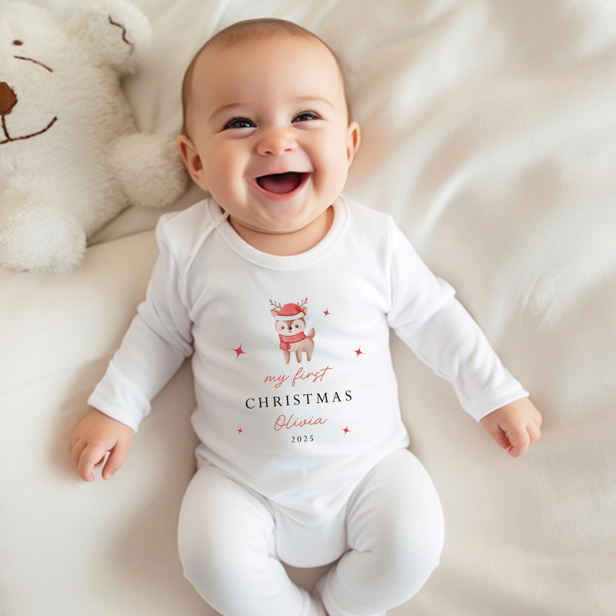 Personalised First Christmas Bodysuit, 1st Christmas Baby Vest, First Xmas Baby Grow Red, Sleepsuit, Xmas Clothing, 1st Christmas Outfit,
