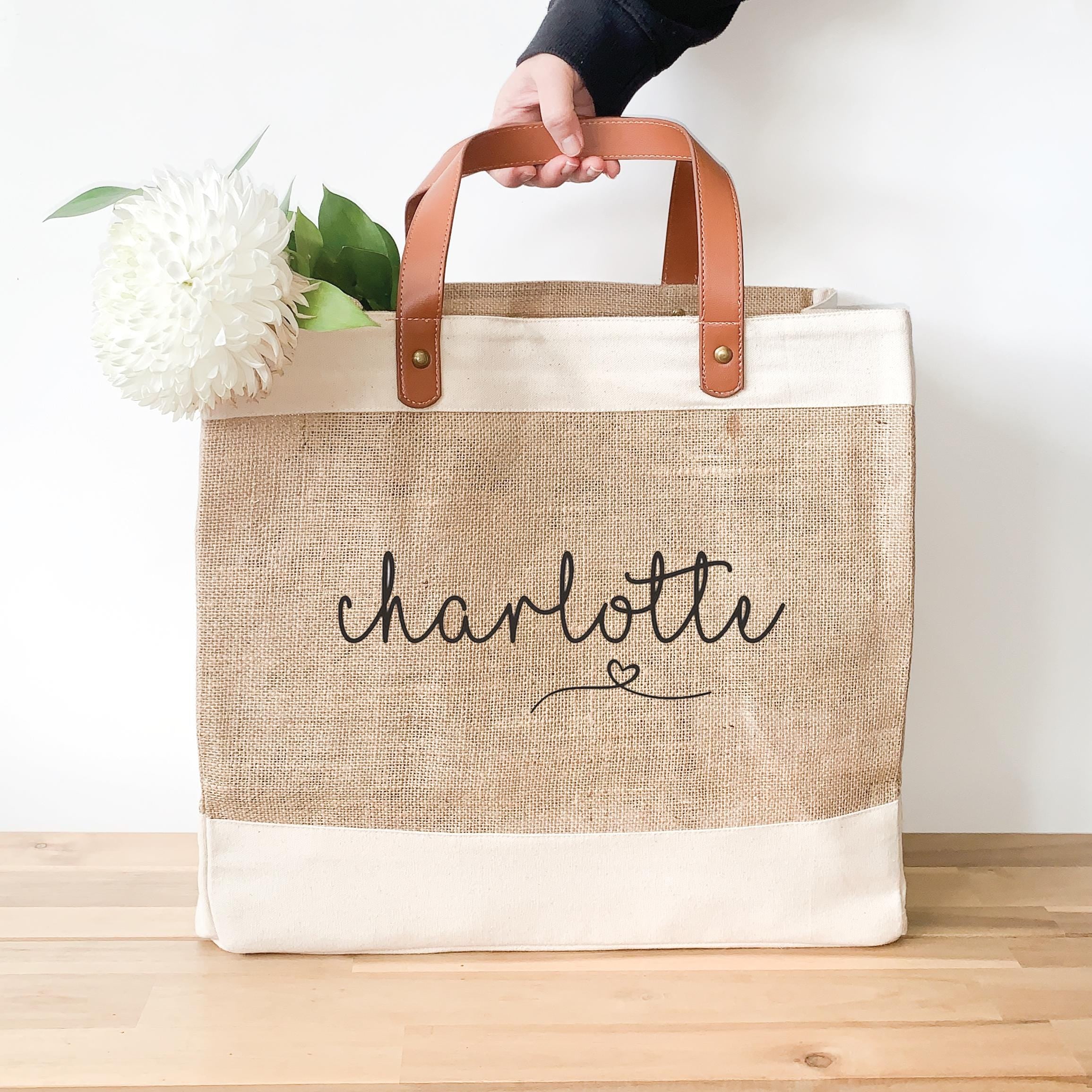 Jute Tote Bag - Personalised Name Shopping - Eco Friendly Natural Recycled Cotton Canvas