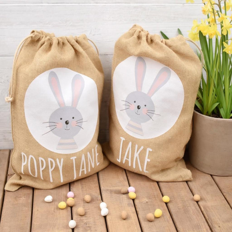 Personalised Cute Easter Bunny Jute Sack, Personalised Easter Bag, Child's Storage Bag, Easter Egg Hunt Gift Bag, Easter Egg Hunt Bags