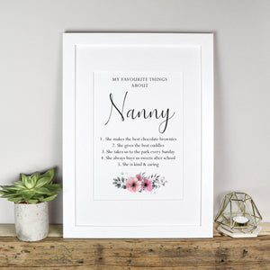 My Favourite Things About Nanny Print, Personalised Mothers Day Print, Mothers Day Gift, Nanny Gift, Mum Print, Reasons I Love You, Nan Gift - Amy Lucy