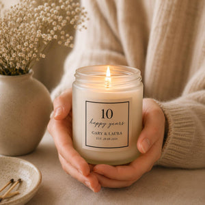 Personalised Anniversary Candle Gift shown from the front