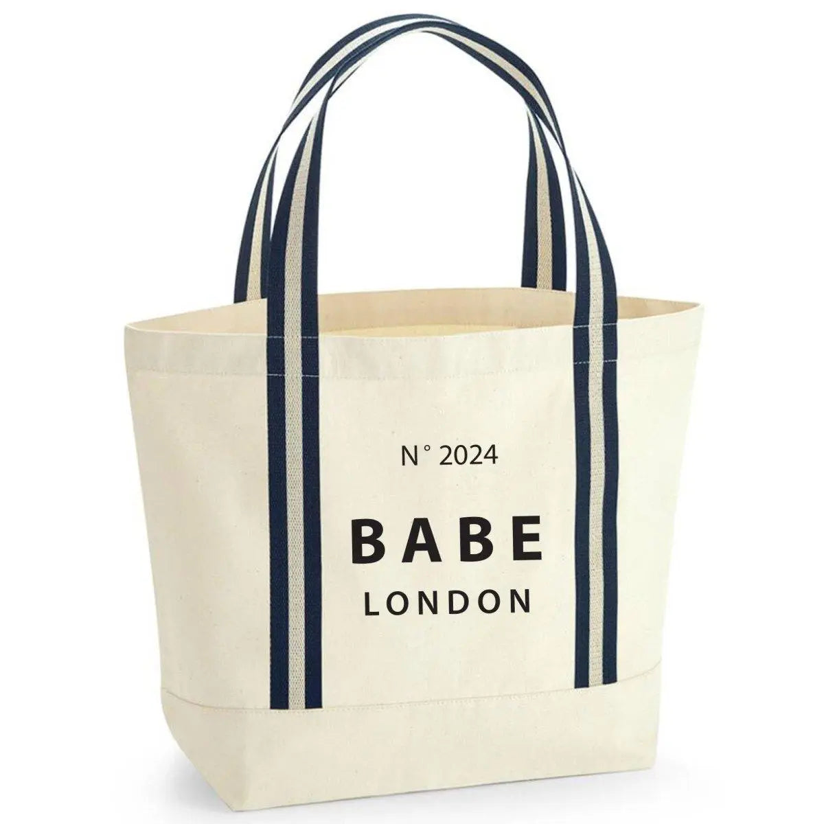 Personalised Babe Tote Bag, Custom Name Tote Bag, Bachelorette Jute Bag, Hen Party Travel Bag, Bridal Party Weekend Bag, Bags, Blue Stripe - Amy Lucy