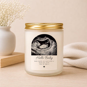 Personalised Baby Scan Photo Candle Gift shown from the front