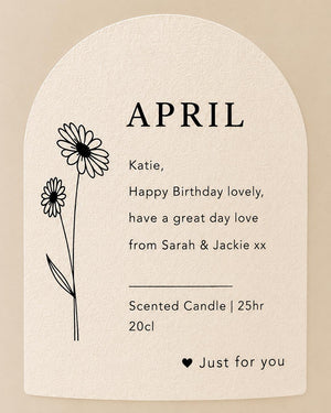 Overhead view of the personalised Birth Flower Birthday Candle