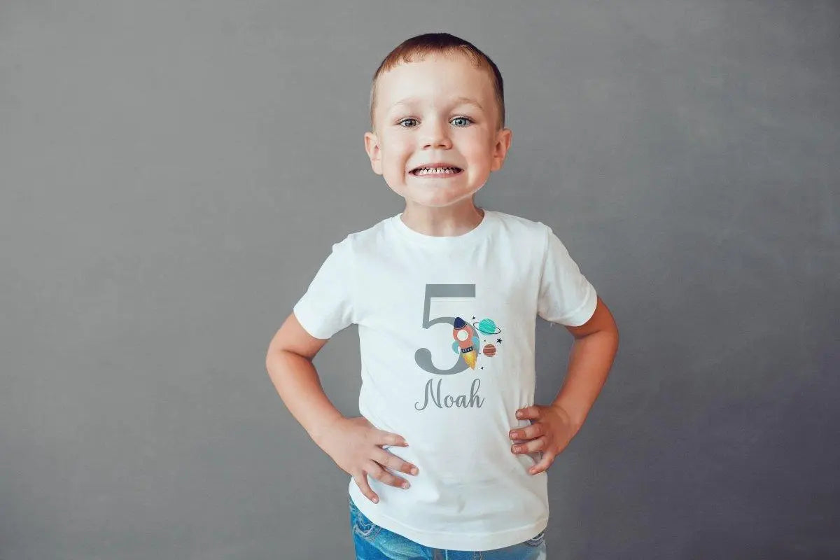 Personalised Birthday Space Kids T-shirt, Boys Birthday T-shirt, Birthday Top, Space Theme Birthday, Personalised Children's T-shirt, Kid's