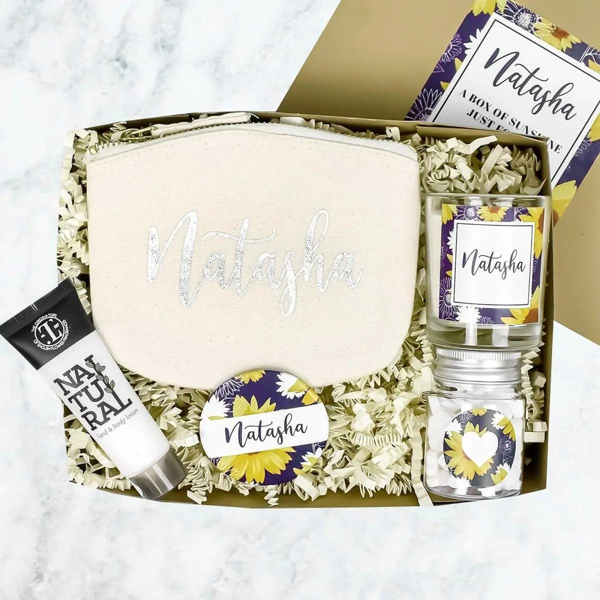 Personalised Box of Sunshine Gift, Personalised Cheer Up Gift Box, Personalised Thinking of You Gift Box, Box of Cheer, Bath and Beauty