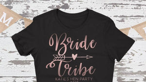 Personalised Bride Tribe Hen Party T-shirt, Rose Gold Hen Night T-shirts, Rose Gold Hen Party Tops, Bride To Be Tops, Bride Tribe Party Tops - Amy Lucy