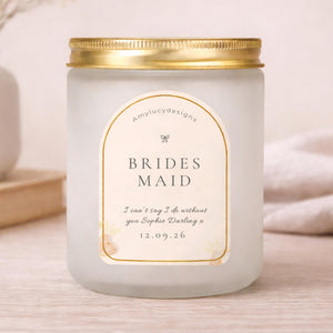 Personalised Bridesmaid Proposal Candle with gift presentation details