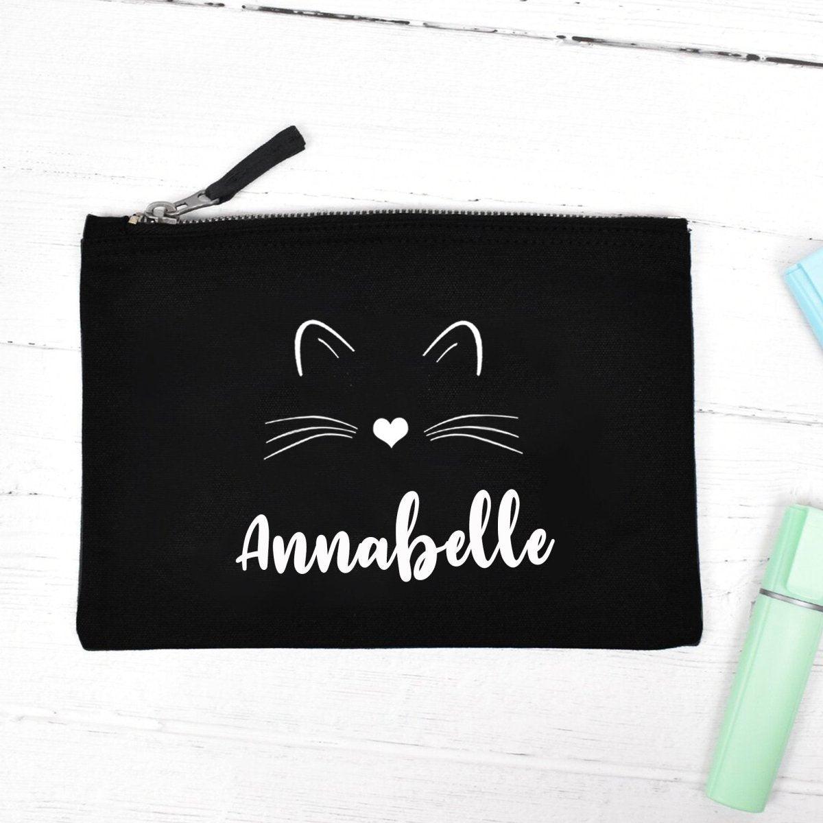 Personalised Cat Pencil Case, Child's Pencil Case, Personalised Pencil Case, Back To School, Girls Pencil Case, Black, School Sanitary Bag,